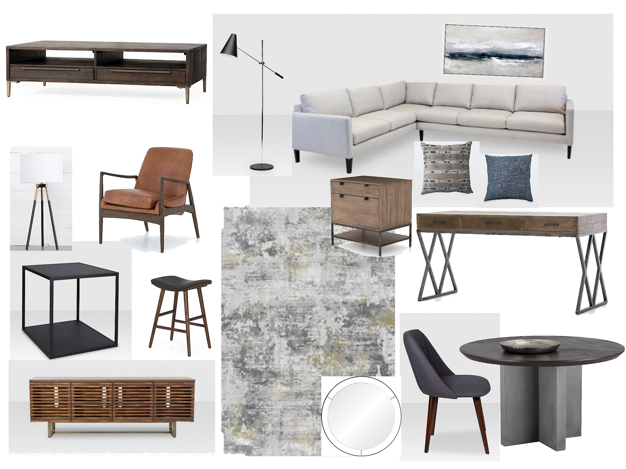 Mood board for a rustic family room